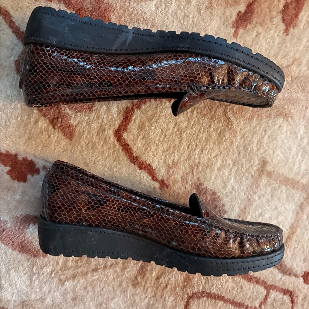Stuart Weitzman Brown Snakeskin Loafers